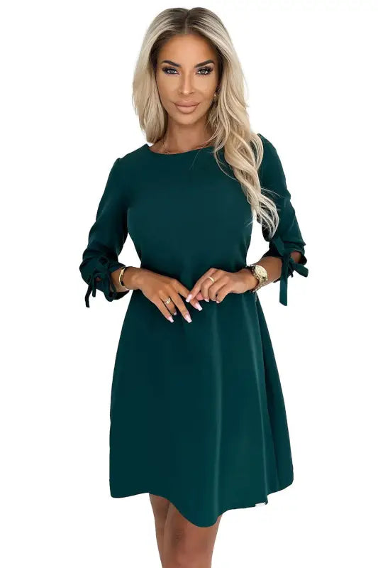 195-11 ALICE Trapeze dress with bows - green - Livre e Solta Fashion