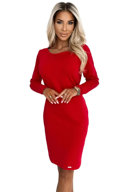 209-12 Dress with a wide tied belt - Red - Livre e Solta Fashion