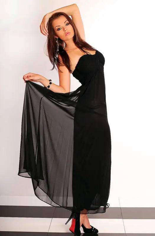 2503-3 Long tulle strapless dress - black - Livre e Solta Fashion