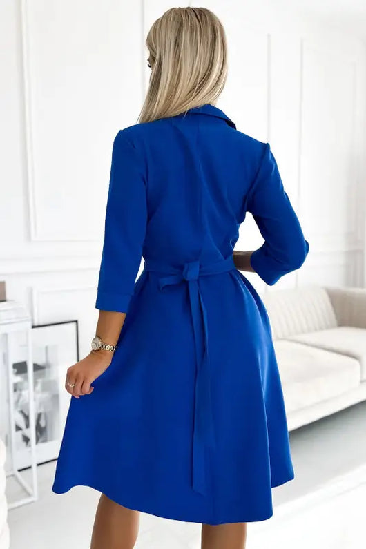 286-6 SANDY Flared shirt dress with a belt - blue - Livre e Solta Fashion