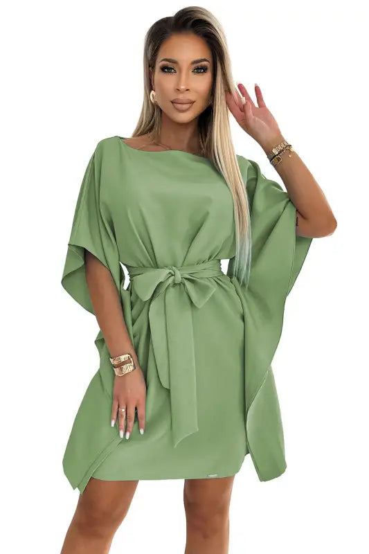 287-27 SOFIA Butterfly dress with a binding at the waist - olive color - Livre e Solta Fashion