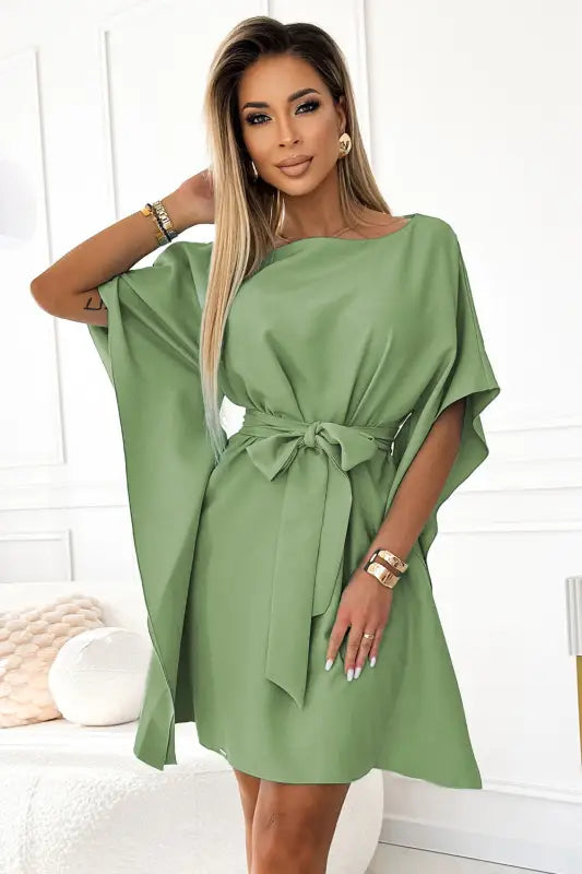 287-27 SOFIA Butterfly dress with a binding at the waist - olive color - Livre e Solta Fashion