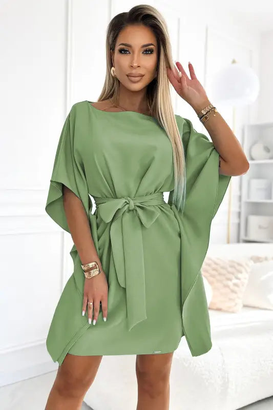 287-27 SOFIA Butterfly dress with a binding at the waist - olive color - Livre e Solta Fashion