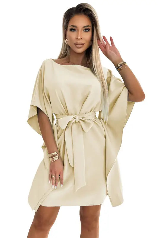 287-28 SOFIA Butterfly dress with a binding at the waist - beige - Livre e Solta Fashion