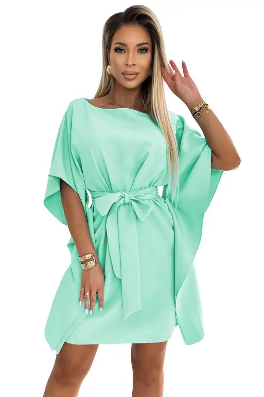 287-31 SOFIA Women's butterfly dress with a tie at the waist - mint - Livre e Solta Fashion