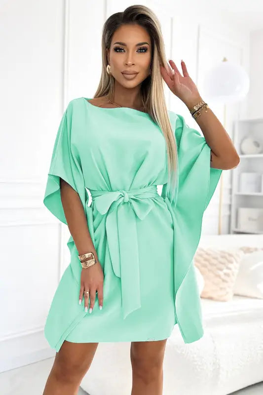 287-31 SOFIA Women's butterfly dress with a tie at the waist - mint - Livre e Solta Fashion