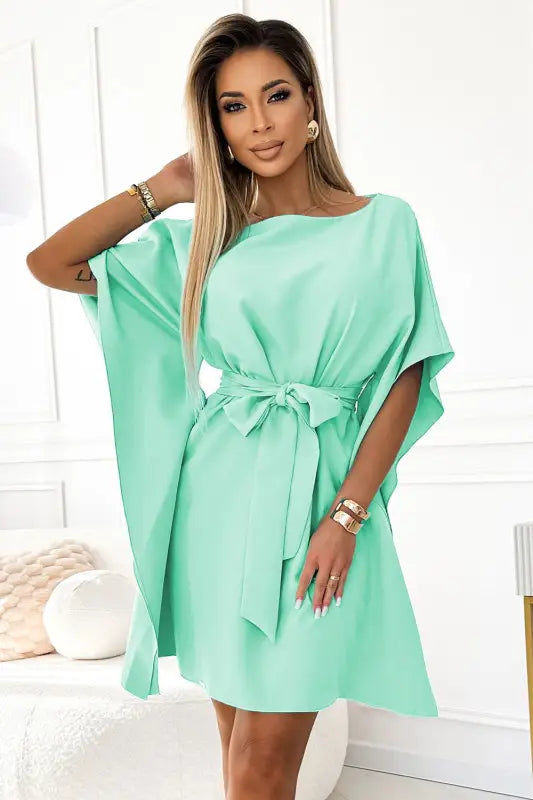 287-31 SOFIA Women's butterfly dress with a tie at the waist - mint - Livre e Solta Fashion