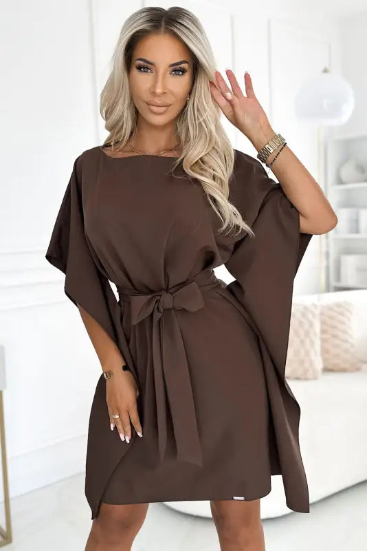 287-33 SOFIA Butterfly dress with a binding at the waist - chocolate color - Livre e Solta Fashion