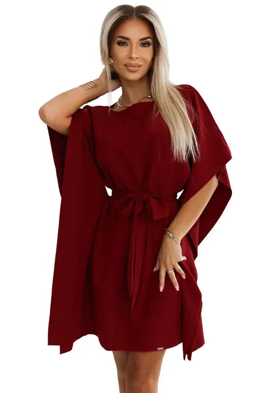 287-34 SOFIA Butterfly dress with a binding at the waist - Burgundy color - Livre e Solta Fashion