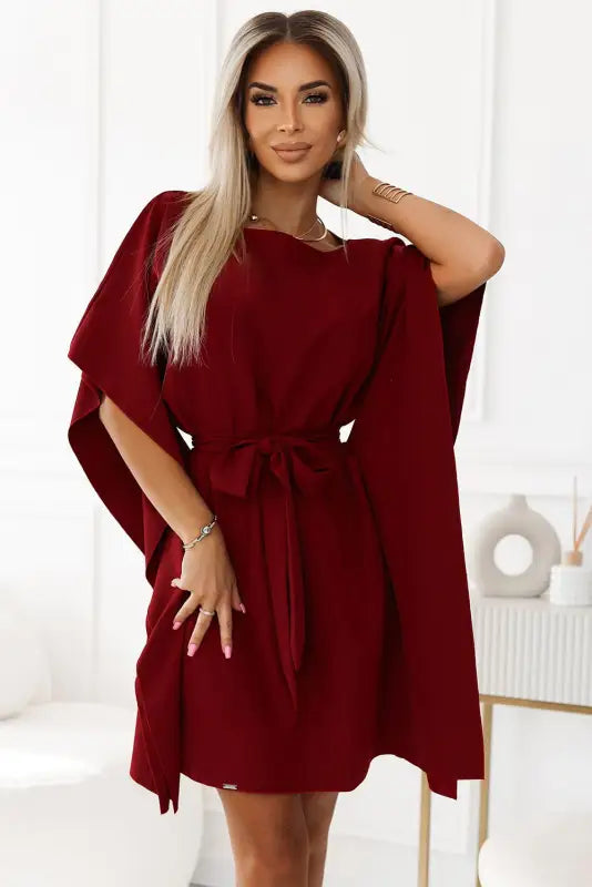 287-34 SOFIA Butterfly dress with a binding at the waist - Burgundy color - Livre e Solta Fashion