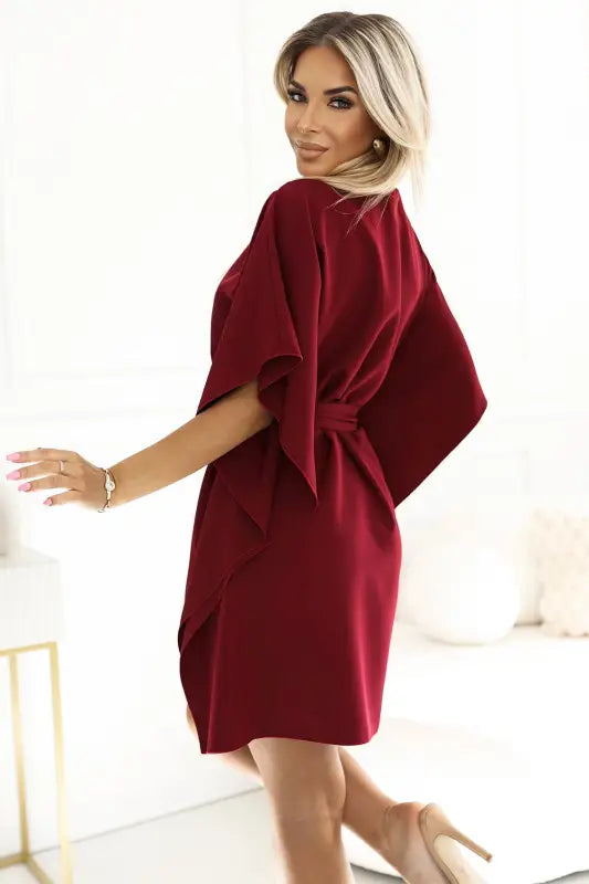 287-34 SOFIA Butterfly dress with a binding at the waist - Burgundy color - Livre e Solta Fashion