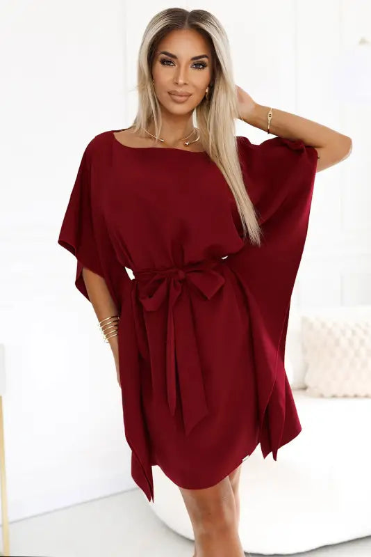 287-34 SOFIA Butterfly dress with a binding at the waist - Burgundy color - Livre e Solta Fashion