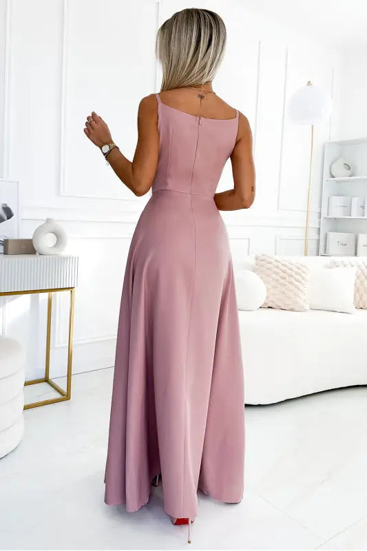 299-16 CHIARA elegant maxi dress with straps - dirty pink - Livre e Solta Fashion