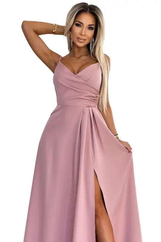 299-16 CHIARA elegant maxi dress with straps - dirty pink - Livre e Solta Fashion