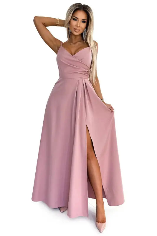 299-16 CHIARA elegant maxi dress with straps - dirty pink - Livre e Solta Fashion