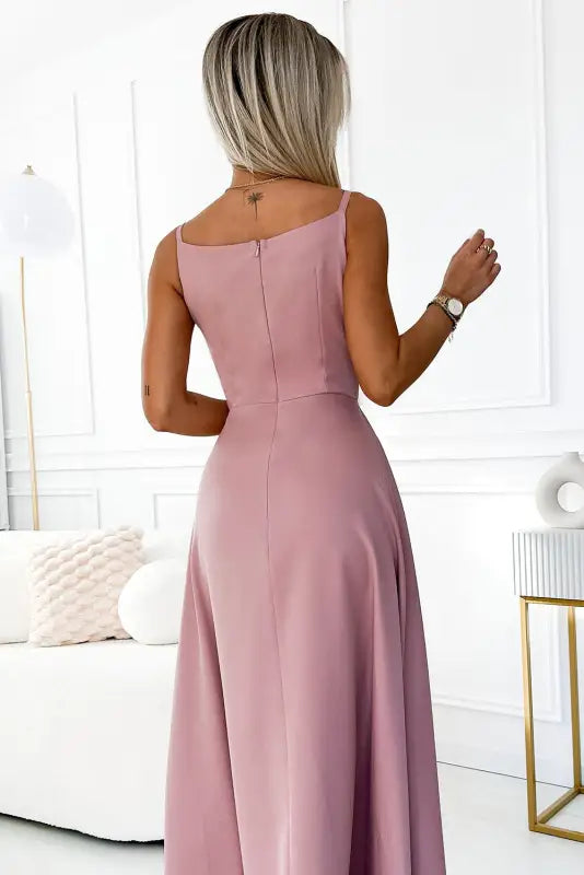 299-16 CHIARA elegant maxi dress with straps - dirty pink - Livre e Solta Fashion