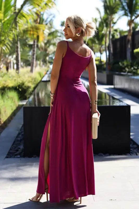 299-19 CHIARA elegant long maxi dress with straps - fuchsia with glitter - Livre e Solta Fashion