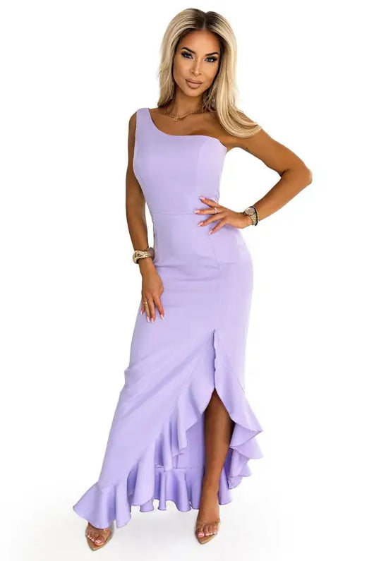 317-5 One shoulder long dress - light heather - Livre e Solta Fashion