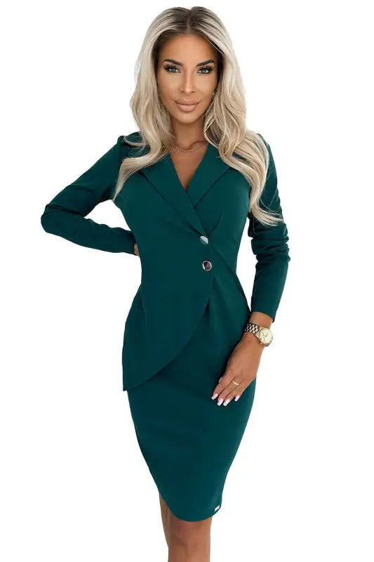 340-6 Dress with neckline, buttons and collar - green - Livre e Solta Fashion