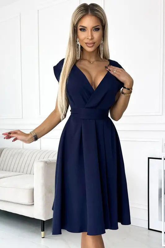 348-6 SCARLETT - flared dress with a neckline - dark blue - Livre e Solta Fashion