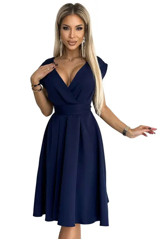 348-6 SCARLETT - flared dress with a neckline - dark blue - Livre e Solta Fashion