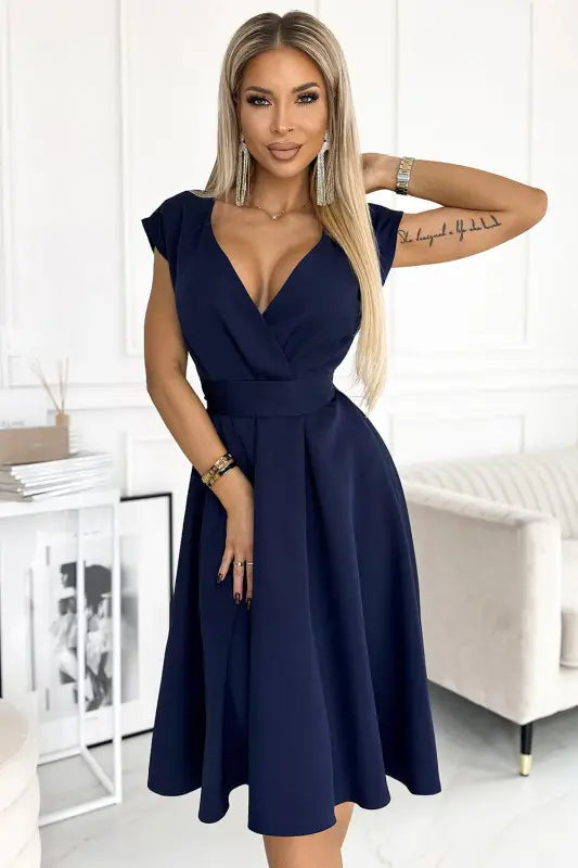 348-6 SCARLETT - flared dress with a neckline - dark blue - Livre e Solta Fashion