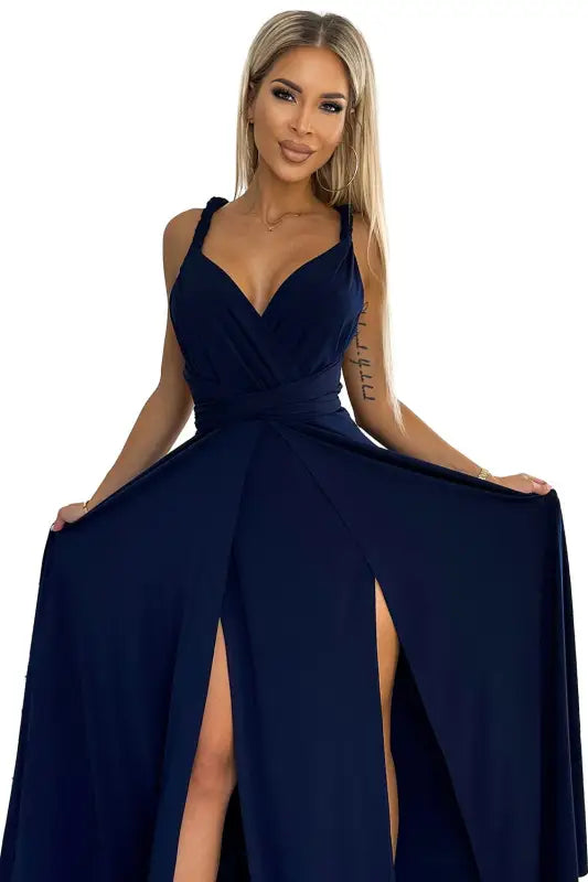 509-1 Elegant long dress tied in many ways - navy blue - Livre e Solta Fashion