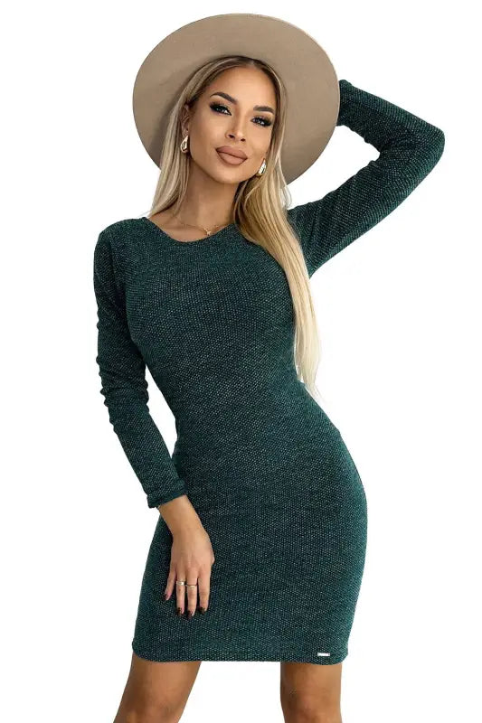 518-1 Comfortable sweater dress with a bow on the back - green - Livre e Solta Fashion