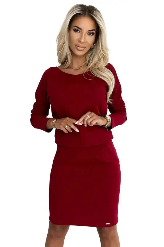 189-11 Cotton dress with back neckline - burgundy - Livre e Solta Fashion