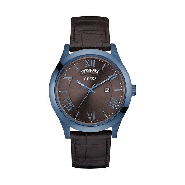 Elegant men's watch by Guess with a 44 mm dial and brown leather strap