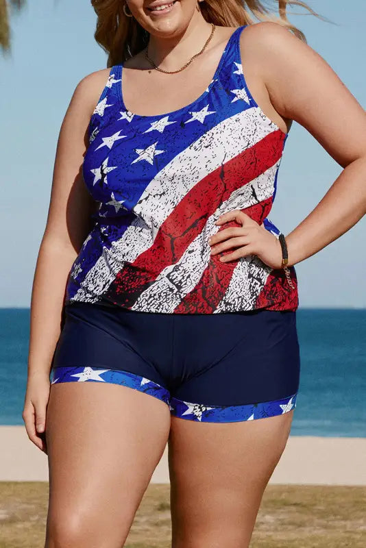 American Flag Print Tankini Plus Size Swimwear - Livre e Solta Fashion