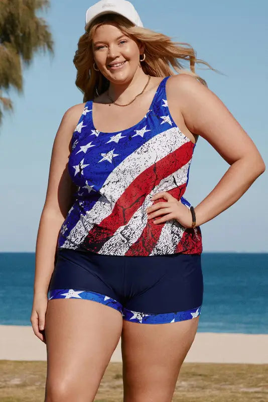 American Flag Print Tankini Plus Size Swimwear - Livre e Solta Fashion