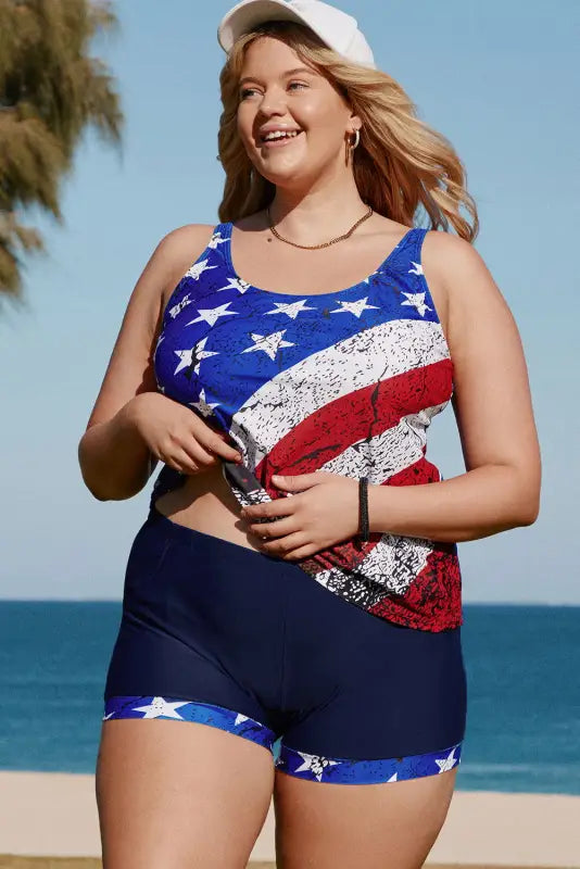 American Flag Print Tankini Plus Size Swimwear - Livre e Solta Fashion