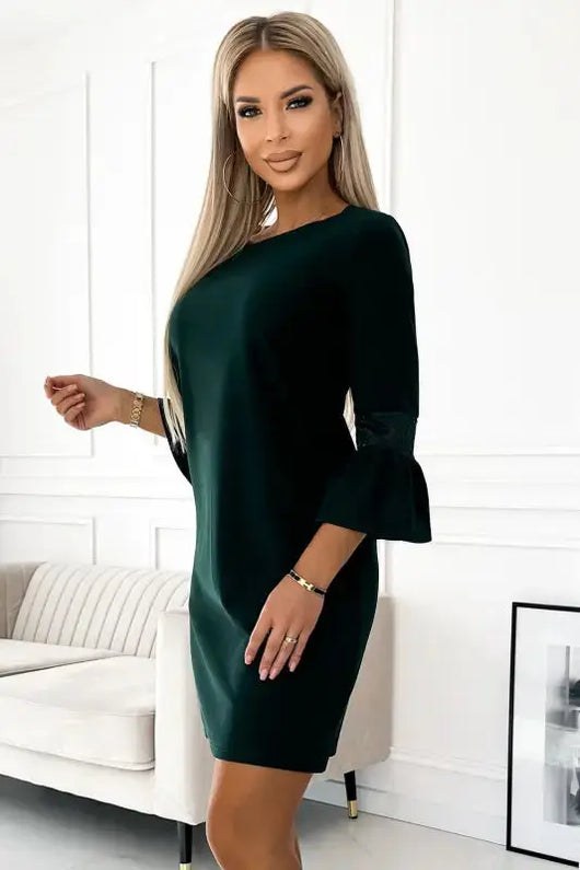 190-10 MARGARET dress with lace on the sleeves - dark green - Livre e Solta Fashion