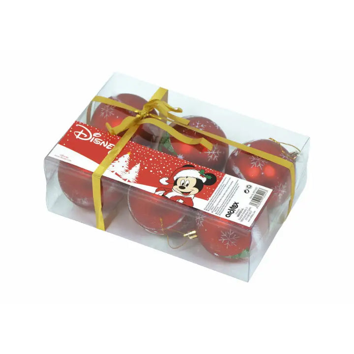 Christmas Bauble Mickey Mouse Happy smiles 6 Units Red Plastic (Ø 8 cm) - Livre e Solta Fashion