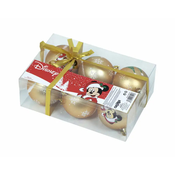 Christmas Bauble Mickey Mouse Happy smiles Golden 6 Units Plastic (Ø 8 cm) - Livre e Solta Fashion