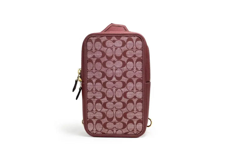 Coach Sullivan Wine Chambray Canvas Pebbled Leather Crossbody Pack Bag - Livre e Solta Fashion