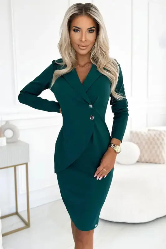 340-6 Dress with neckline, buttons and collar - green - Livre e Solta Fashion