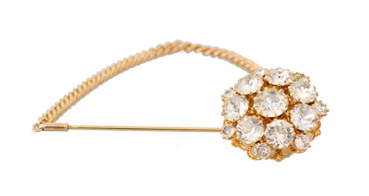 Dolce & Gabbana Gold Brass Clear Crystal Chain Pin Women Brooch - Livre e Solta Fashion