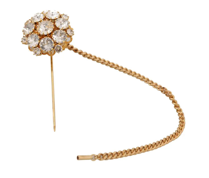 Dolce & Gabbana Gold Brass Clear Crystal Chain Pin Women Brooch - Livre e Solta Fashion