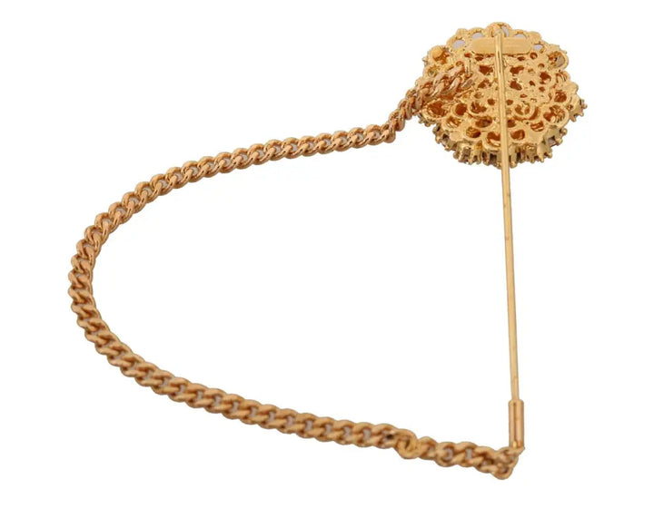 Dolce & Gabbana Gold Brass Clear Crystal Chain Pin Women Brooch - Livre e Solta Fashion