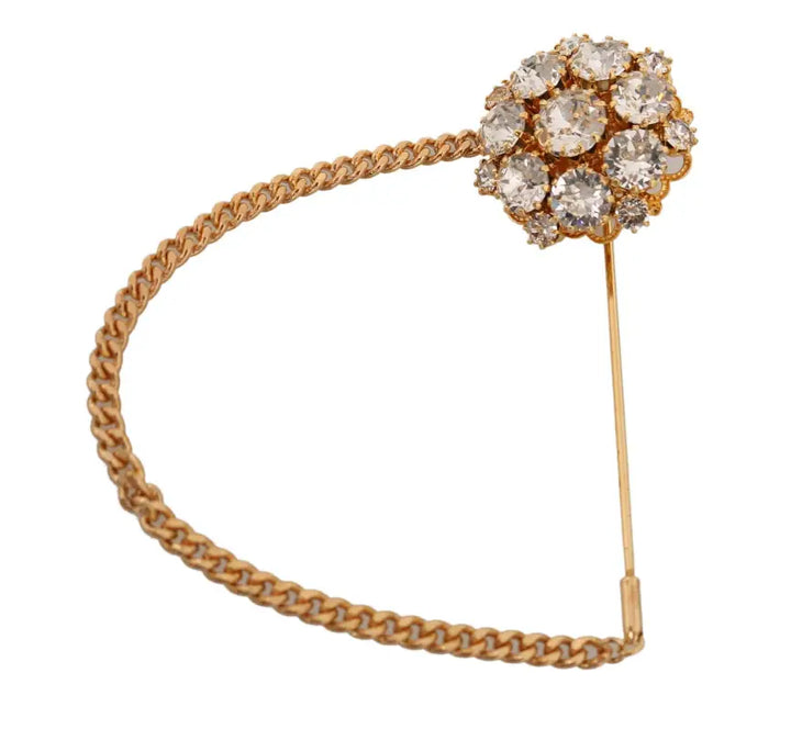 Dolce & Gabbana Gold Brass Clear Crystal Chain Pin Women Brooch - Livre e Solta Fashion