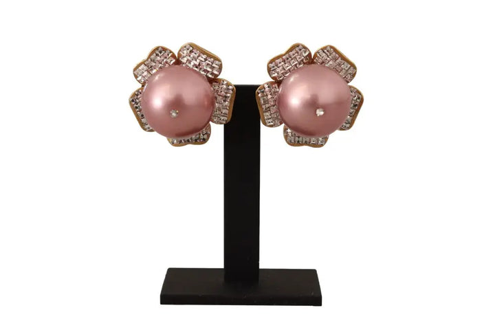 Dolce & Gabbana Gold Tone Maxi Faux Pearl Floral Clip-on Jewelry Earrings - Livre e Solta Fashion