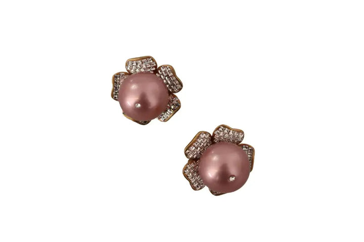 Dolce & Gabbana Gold Tone Maxi Faux Pearl Floral Clip-on Jewelry Earrings - Livre e Solta Fashion