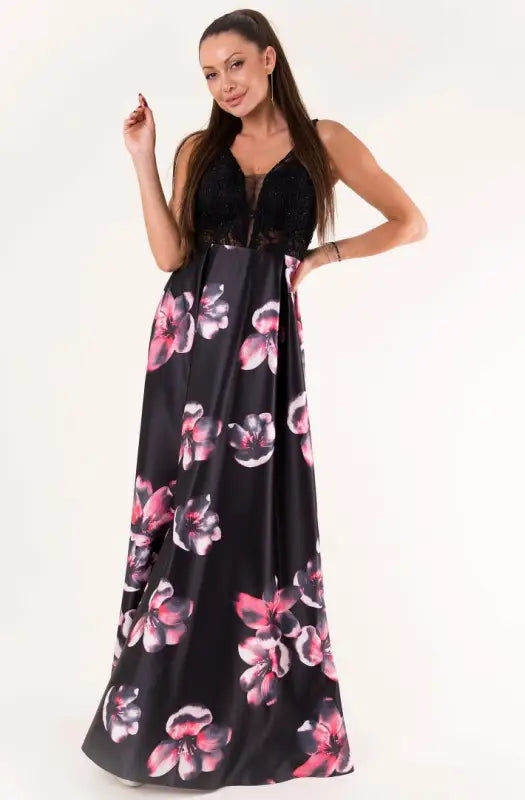 EVA & LOLA FLOWERS DRESS ROYAL BLACK 60006-2 - Livre e Solta Fashion