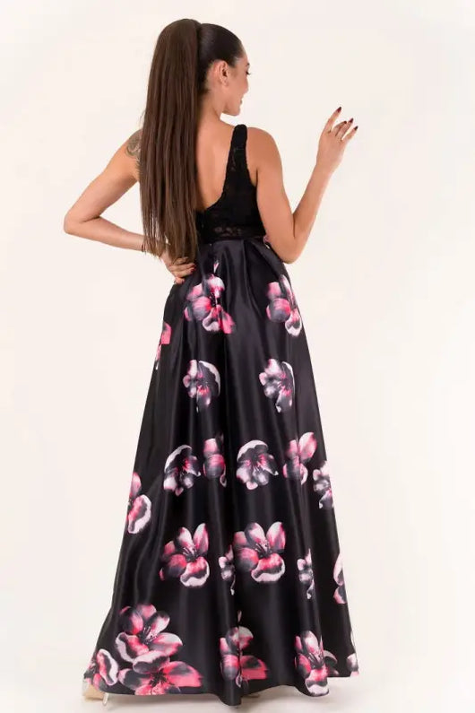 EVA & LOLA FLOWERS DRESS ROYAL BLACK 60006-2 - Livre e Solta Fashion