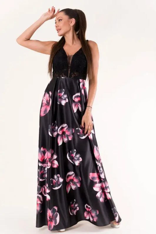 EVA & LOLA FLOWERS DRESS ROYAL BLACK 60006-2 - Livre e Solta Fashion