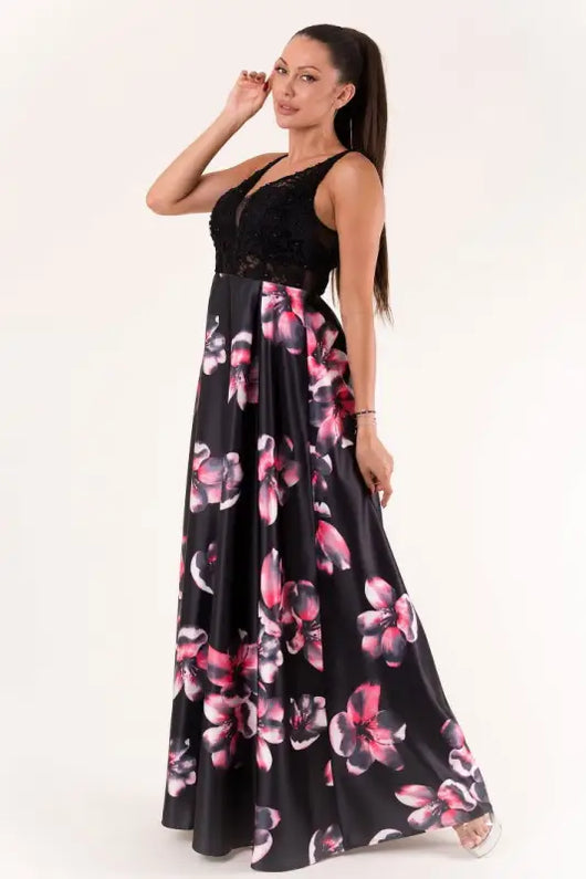 EVA & LOLA FLOWERS DRESS ROYAL BLACK 60006-2 - Livre e Solta Fashion