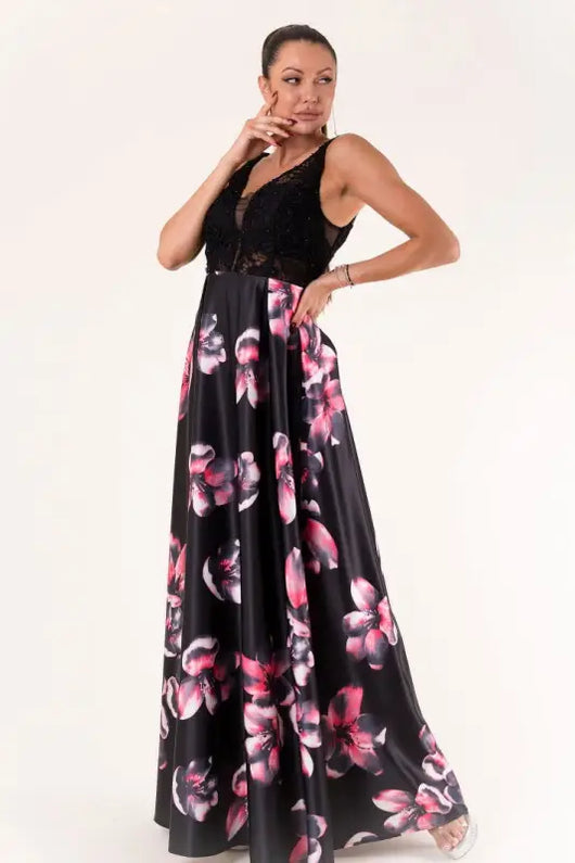 EVA & LOLA FLOWERS DRESS ROYAL BLACK 60006-2 - Livre e Solta Fashion