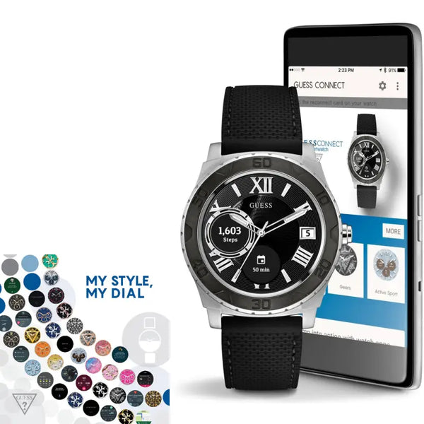 Stylish analog military watch with chronograph display on smartphone screen